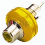 High quality insulated female RCA chassis socket, yellow marking, gold plated, diameter 19 mm