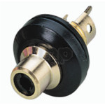 High quality insulated female RCA chassis socket, black marking, gold plated, diameter 19 mm