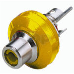 High quality insulated female RCA chassis socket, yellow marking, nickel plated, diameter 19 mm