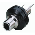 High quality insulated female RCA chassis socket, black marking, nickel plated, diameter 19 mm