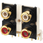 Quad RCA female chassis socket, white / red, gold plated, for PCB
