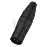 XLR male black metal plug, 3 poles, nickel contacts, cable entry diameter 5 to 7.5 mm