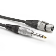 0.3m instrument cable, with 6.35 mm male stereo Jack plug to 3 poles female XLR plug, Sommercable HBP-XF6S, black, with gold plated contact connectors