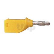 Yellow PVC banana  plug, stackable, lenght 43 mm, solder contact
