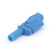 Blue PVC banana  plug, stackable, lenght 53 mm, solder contact, insulated tip