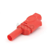 Red PVC banana  plug, stackable, lenght 53 mm, solder contact, insulated tip