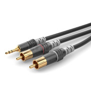 6.0m Y audio cable, with 3.5 mm stereo mini Jack to double male RCA, Sommercable HBA-3SC2, black, with Hicon gold plated contact connectors