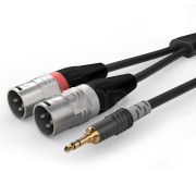 3.0m audio Y instrument cable, with two 3 pins male XLR plugs to one male 3.5 mm mini-Jack stereo plug, Sommercable HBA-3SM2, black, with Hicon gold plated contact connectors