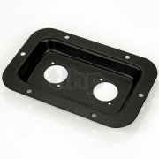 Black steel mounting plate for two D-type sockets (Neutrik NL4MPXX for example), front 136 x 89 mm, total depth 12 mm