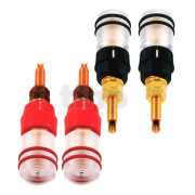 Set of four M6 insulated terminals (2 red + 2 black), EVO pure copper, connections: external by 6 mm spade lug or banana plug, interior by 6 mm spade lug or solder