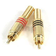 Pair of gold-plated male RCA plug, color ring marker (red and black), for cable max diameter 7 mm