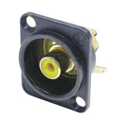 Neutrik NF2D-B-4, RCA female socket, yellow washers, black chrome housing, gold plated contacts
