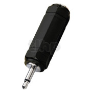 3.5 mm mono male mini-jack to 6.3 mm stereo female jack adapter, black plastic body