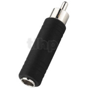 Adapter 6.3 mm jack stereo female to RCA male, black plastic body