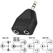 Double mini-jack 3.5 mm stereo female adapter to 3.5 mm male stereo jack, black plastic body