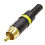 RCA 2-pole male connector, REAN NYS373-4, jaune, black shell, gold plated contacts