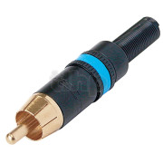 RCA 2-pole male connector, REAN NYS373-6, blue, black shell, gold plated contacts