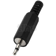 Mono black plastic male 2.5 mm mini-Jack plug , shielding and cable bending protection, for 5 mm diameter cable