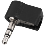 Stereo male 3.5 mm mini-Jack plug, right angle, plastic body, for 4 mm diameter cable