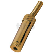 Stereo metal female 3.5 mm mini-Jack plug, gold-plated, shielding and cable bending protection, for 4.2 mm diameter cable