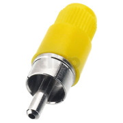 RCA male plastic plug, chromium-plated, yellow body, for 5.5 mm diameter cable