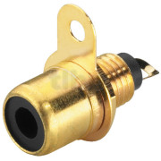 Female RCA chassis socket, black mark, gold plated, 6.3 mm diameter hole