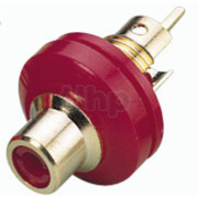 High quality insulated female RCA chassis socket, red marking, gold plated, diameter 19 mm