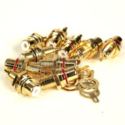 Set of 10 female RCA chassis socket, 5 pieces with red mark, 5 pieces with black mark, gold plated, 8 mm diameter