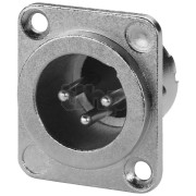 Metal male XLR chassis socket, 3 poles, D shape, nickel contacts, cable entry diameter up to 6 mm