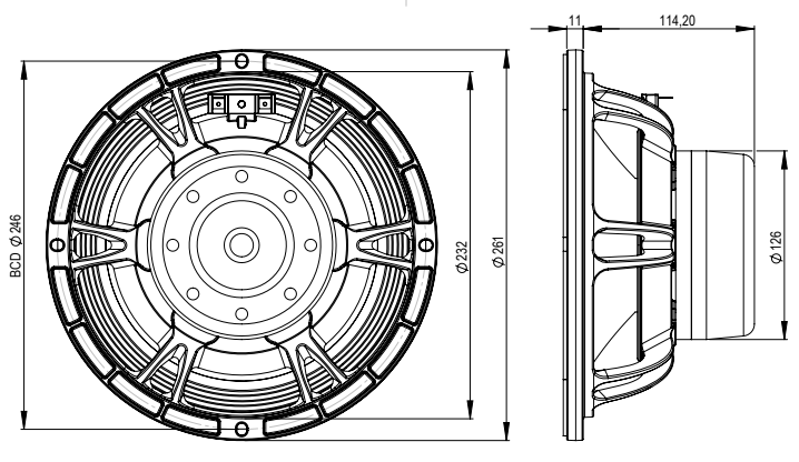 drawing & mounting du cone driver B&C Speakers Speaker B&C Speakers 10NDL88, 8 ohm, 10 inch