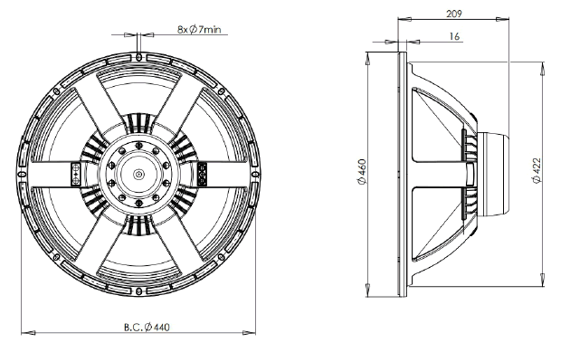 drawing & mounting du cone driver B&C Speakers Speaker B&C Speakers 18NW100, 4 ohm, 18 inch