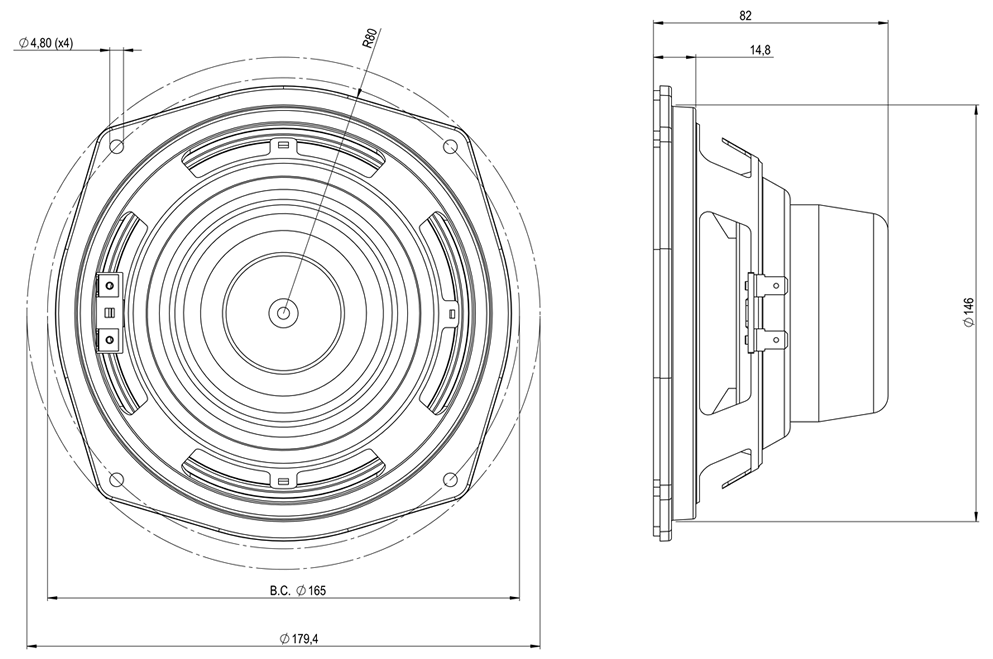 Speaker B&C Speakers 6CLA51, ohm, inch