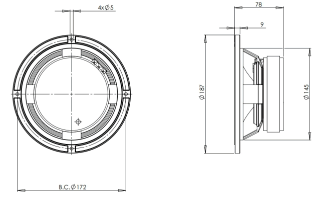 drawing & mounting du cone driver B&C Speakers Speaker B&C Speakers 6PEV13, 8 ohm, 6.5 inch