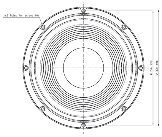 Image Drawing & Mounting (2/2) cone driver Eighteen Sound Speaker 18 Sound 12LW800, 4 ohm, 12 inch