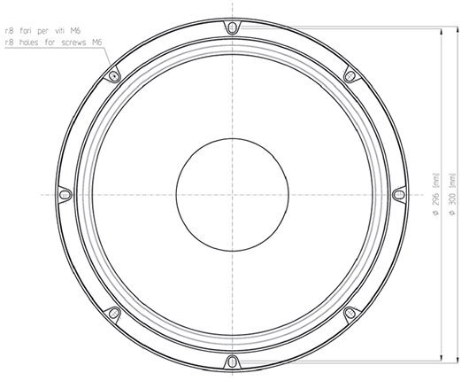 Image Drawing & Mounting (2/2) cone driver Eighteen Sound Speaker 18 Sound 12ND710, 8 ohm, 12 inch