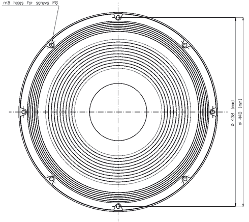 Image Drawing & Mounting (2/2) cone driver Eighteen Sound Speaker 18 Sound 18ND9300, 8 ohm, 18 inch
