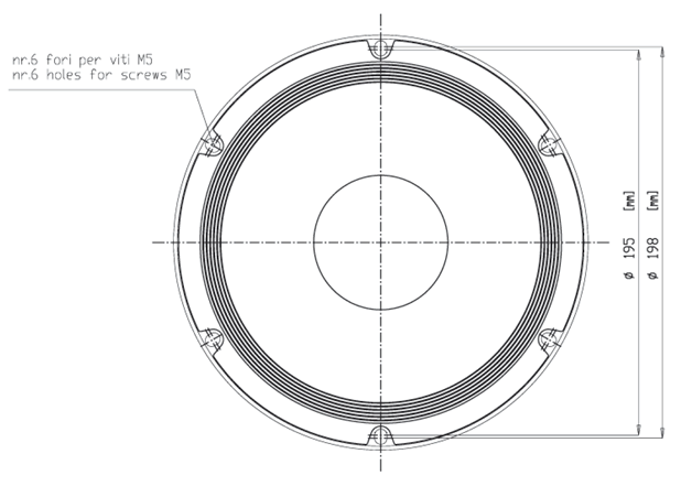 Image Drawing & Mounting (2/2) cone driver Eighteen Sound Speaker 18 Sound 8MB400, 16 ohm, 8 inch