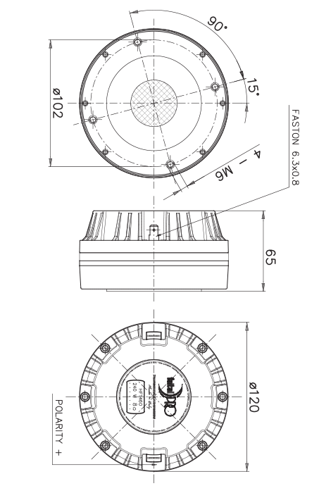 drawing & mounting du compression driver Faital Pro Compression driver FaitalPRO HF1460, 8 ohm, 1.4 inch