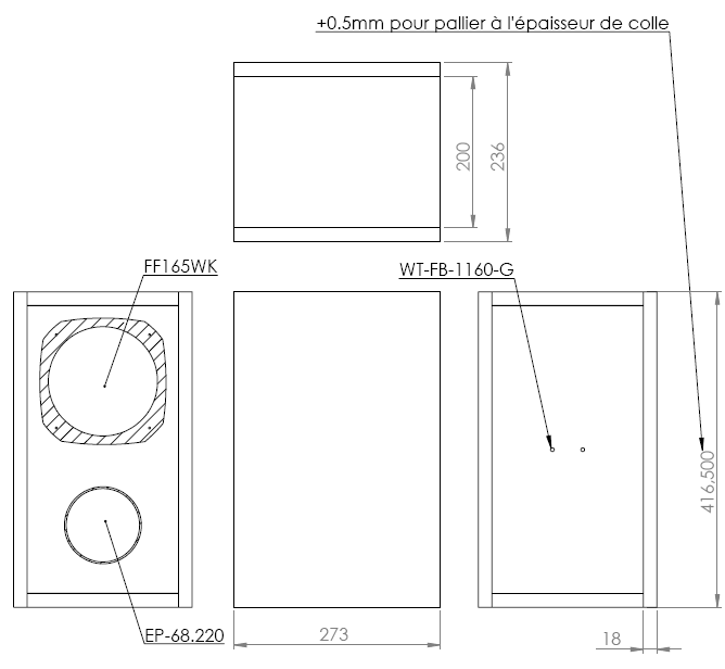 drawing & mounting du loudspeaker kit Fostex Fullrange kit Fostex FF165WK with cabinet kit and speaker