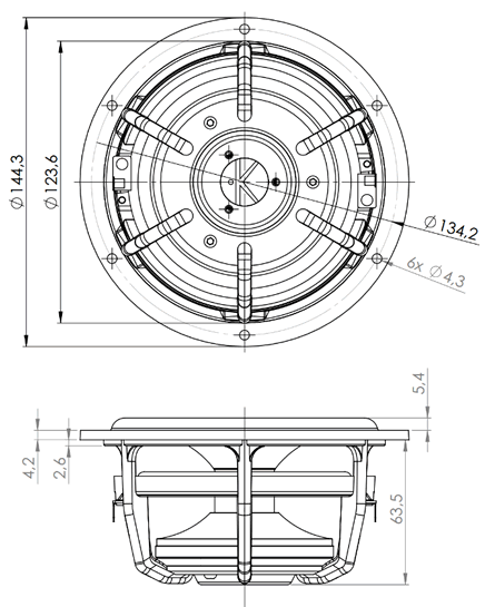 drawing & mounting du cone driver .Kartesian Speaker Kartesian Wib145_vHE, 6 ohm, 120 mm