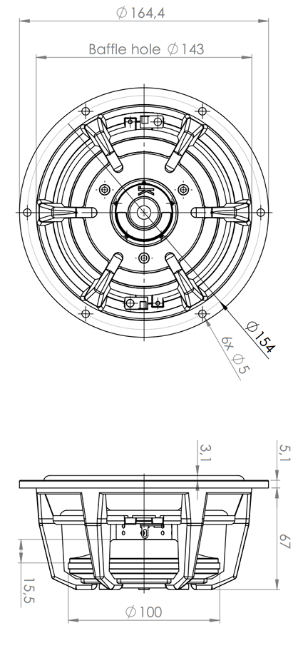 drawing & mounting du cone driver .Kartesian Speaker Kartesian Wom165_vHE, 8 ohm, 164.4 mm