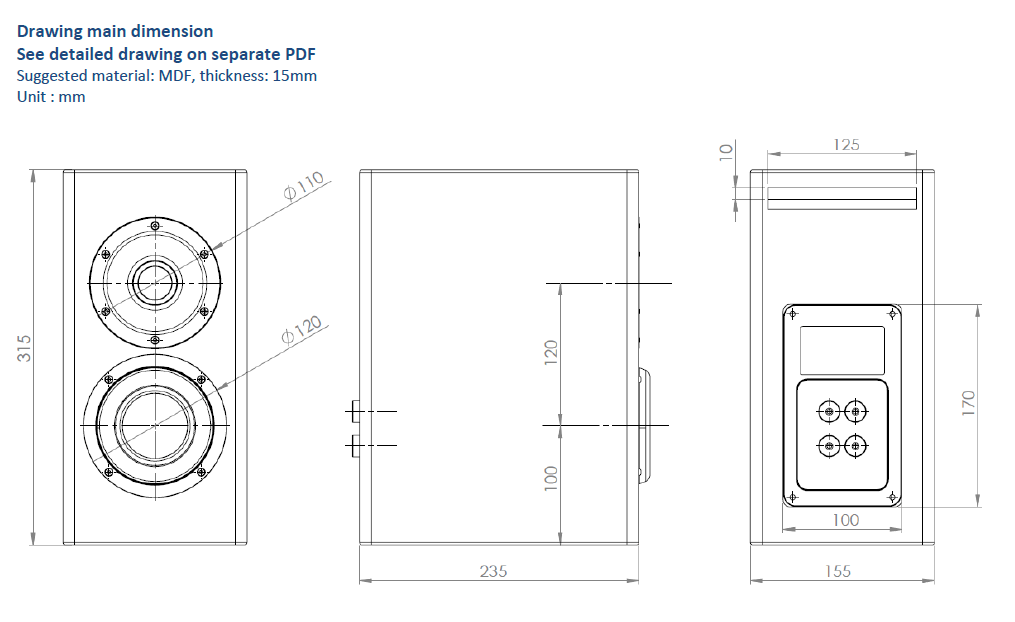 Image Drawing & Mounting (2/2) loudspeaker kit .Kartesian Bookshelf speaker kit Kartesian Kourtisane 4.8 with speakers, passive crossover, terminal, damping material and screws (without cabinet)
