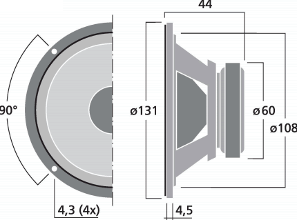 drawing & mounting du bicone driver Monacor Fullrange speaker Monacor SP-272/8, 8 ohm, 5.16 inch