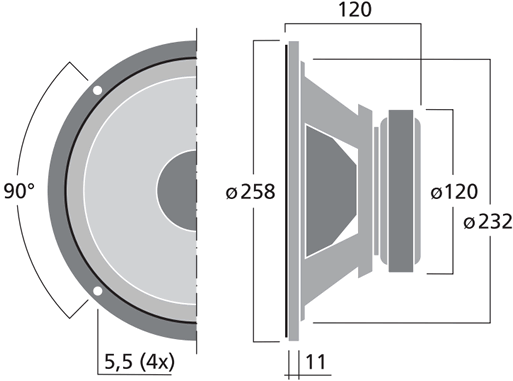 drawing & mounting du cone driver Monacor Speaker Monacor SPH-250KE, 8 ohm, 10.16 inch