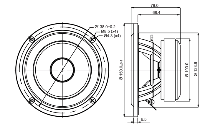 Image Drawing & Mounting cone driver SB Acoustics Speaker SB Acoustics SB15MFC30-4, impedance 4 ohm, 5 inch