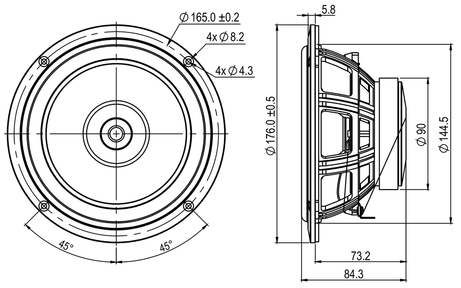 Fullrange speaker SB Acoustics SB16FRPC25-8, impedance ohm, inch