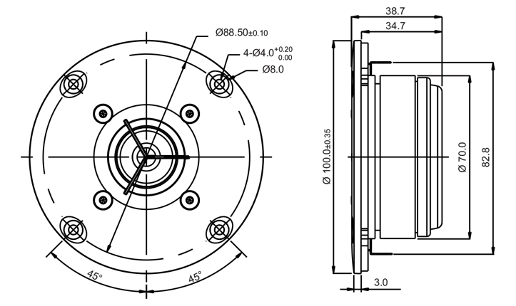 Image Drawing & Mounting dome tweeter SB Acoustics Dome tweeter SB Acoustics SB26ADC-C000-4, impedance 4 ohm, voice coil 26 mm