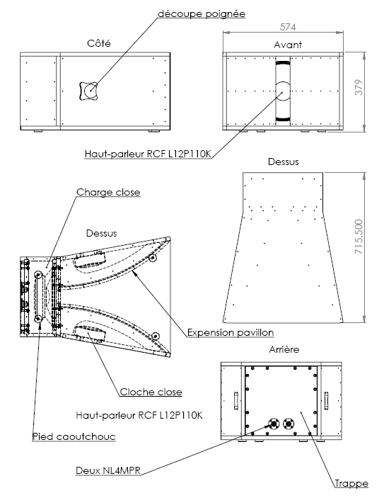 Image Drawing & Mounting loudspeaker kit TLHP Midrange kit TLHP TT-112 with cabinet kit and speaker