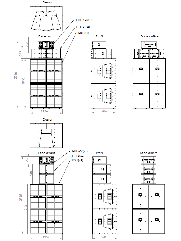 Image Drawing & Mounting (2/2) sound system flat pack TLHP 4-way Sound System kit TLHP APOLLON-IV-V2 with cabinet kits and speakers